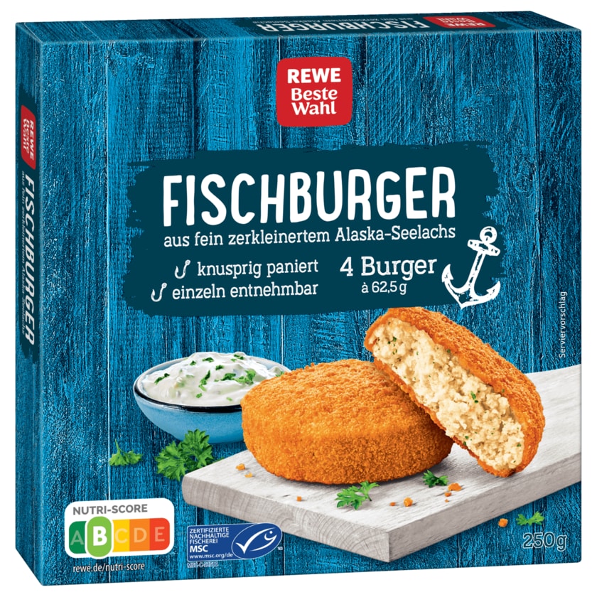 REWE Beste Wahl Fischburger Alaska-Seelachs 4x62,5g, 250g